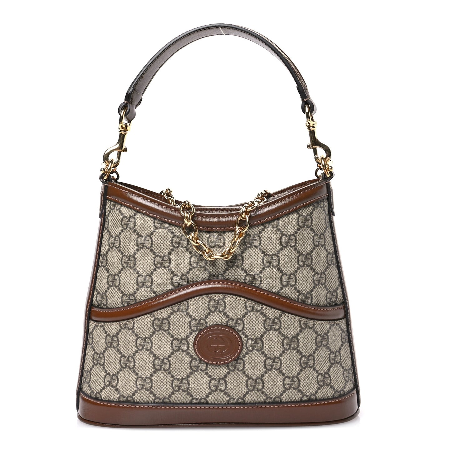 GG Supreme Monogram Azalea Calfskin Retro Interlocking G Chain Shoulder Bag Beige Ebony Brown Sugar