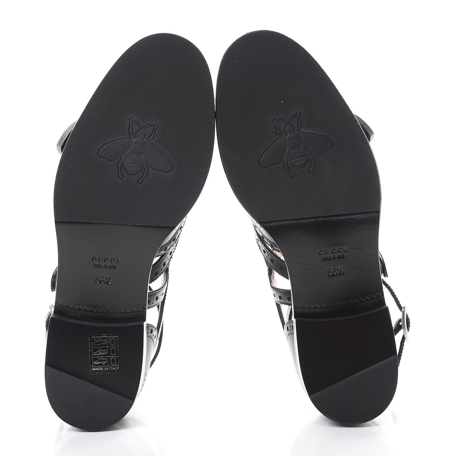 Gucci Calfskin Bee Embroidered Womens Queercore Brogue Wingtip Monk Strap Loafers 36.5 Black 5 of 8