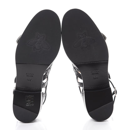Gucci Calfskin Bee Embroidered Womens Queercore Brogue Wingtip Monk Strap Loafers 36.5 Black 5 of 8