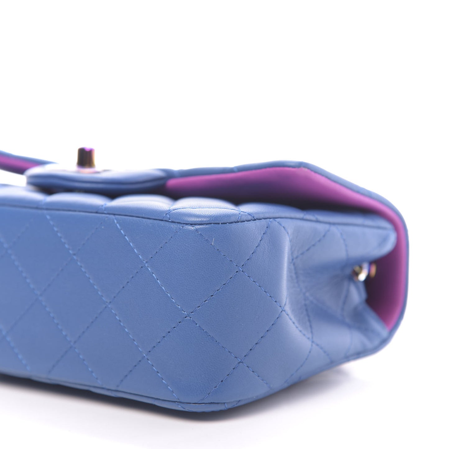 Lambskin Quilted Mini Rectangular Flap Blue Purple