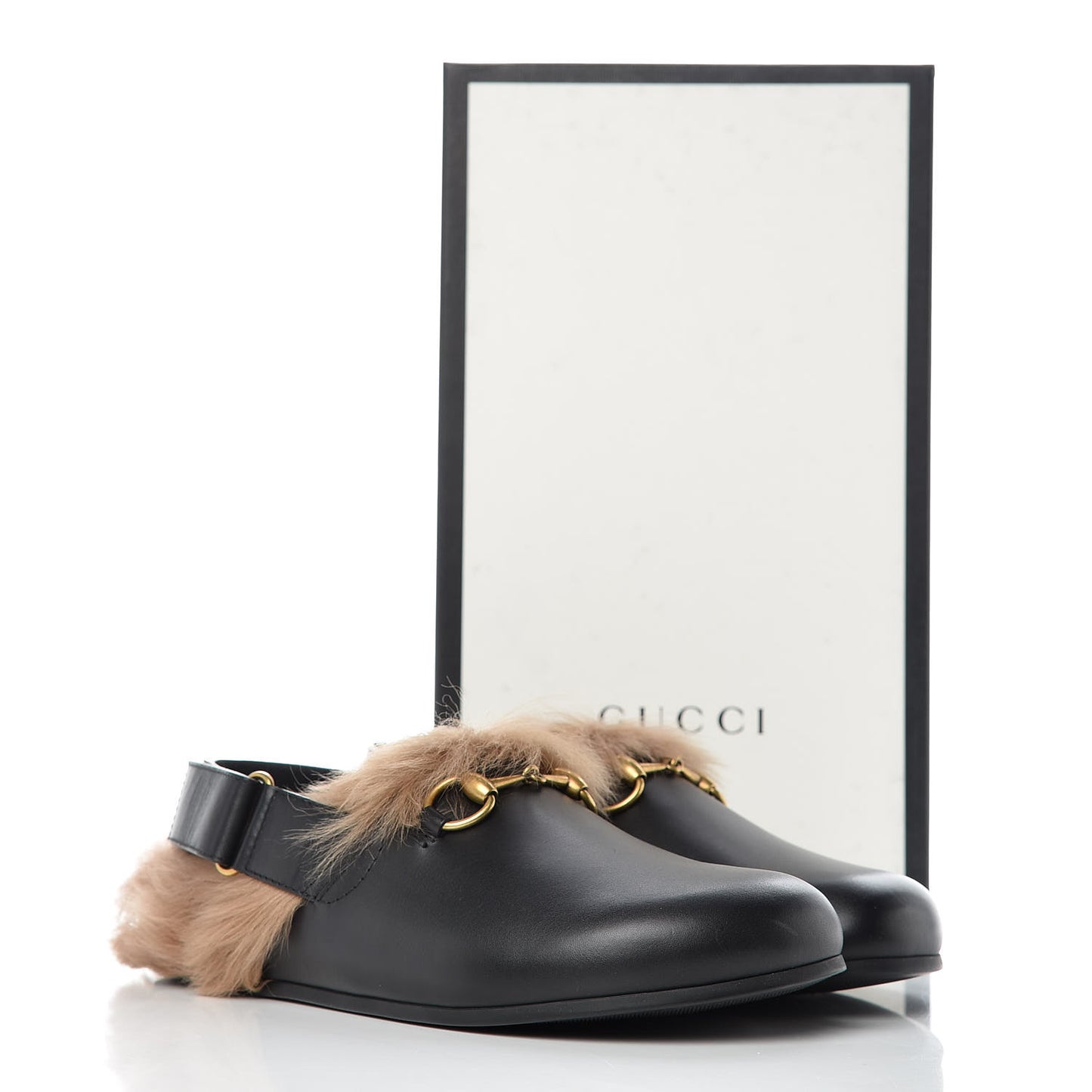 Calfskin Fur Mens Horsebit River Slingback Slippers 6 Black