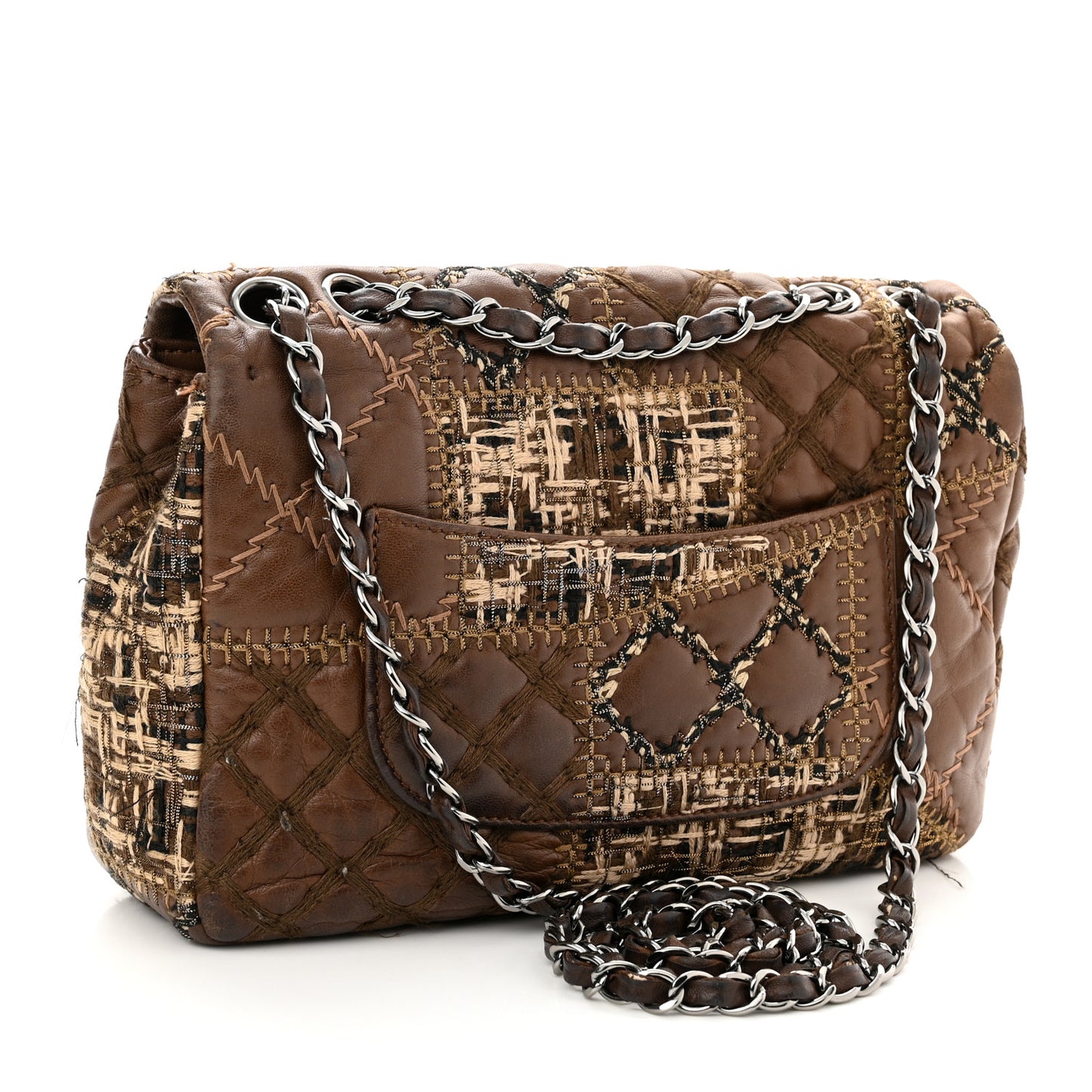 Lambskin Tweed Stitched Quilted Patch Medium Flap Brown