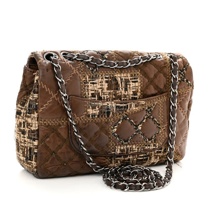 Chanel Lambskin Tweed Stitched Quilted Patch Medium Flap Brown 3 of 13