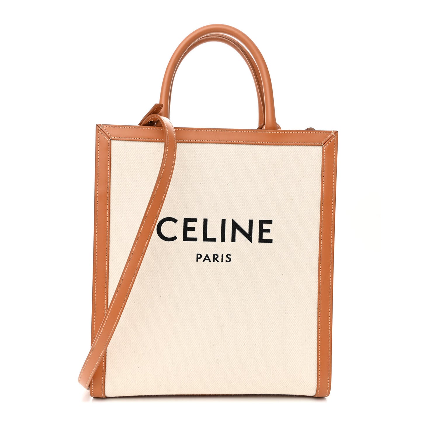 Canvas Calfskin Logo Print Small Vertical Cabas Natural Tan