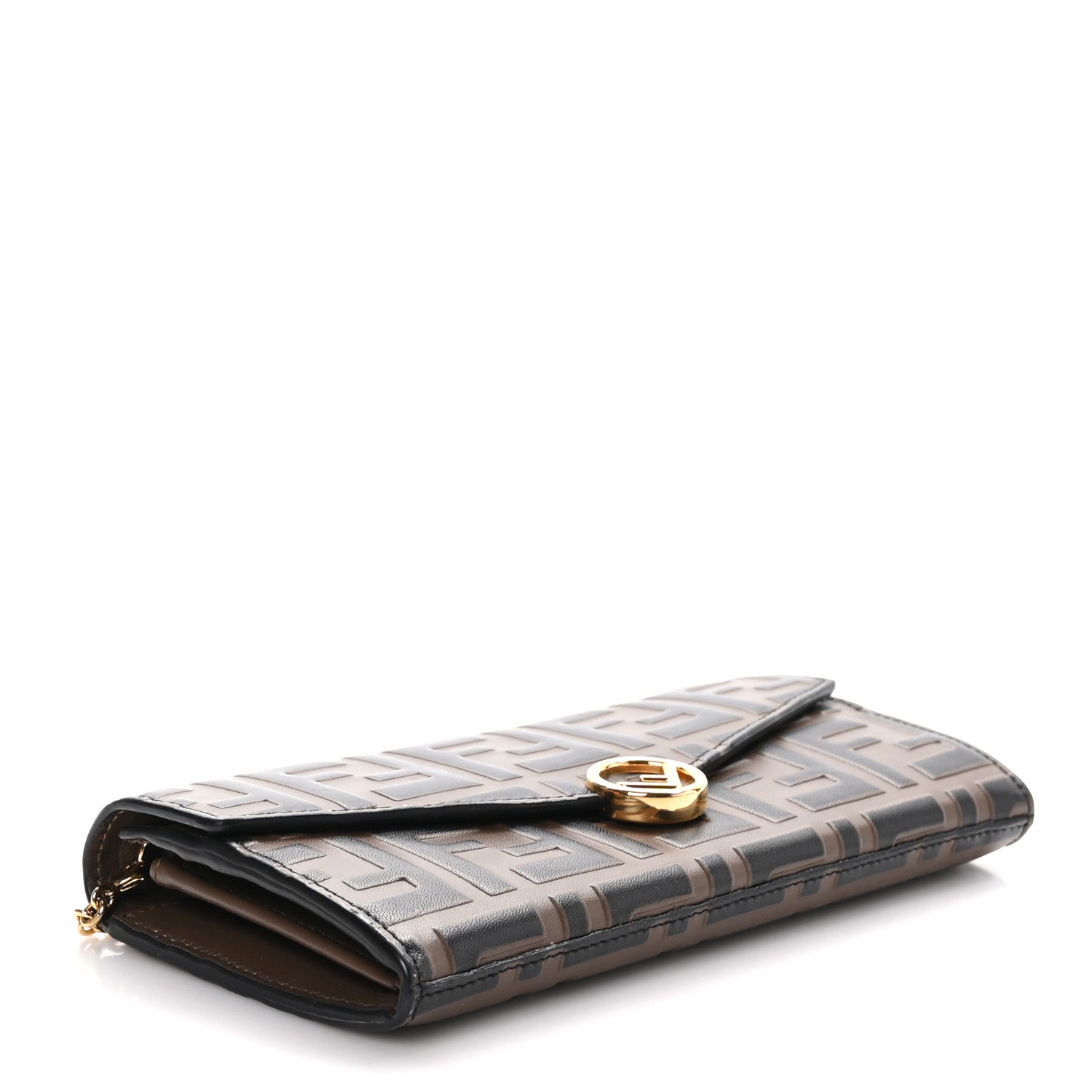 Fendi Vitello Soft F is Bi-Color FF 1974 Embossed Continental Envelope Wallet On Chain Maya Black 4 of 12