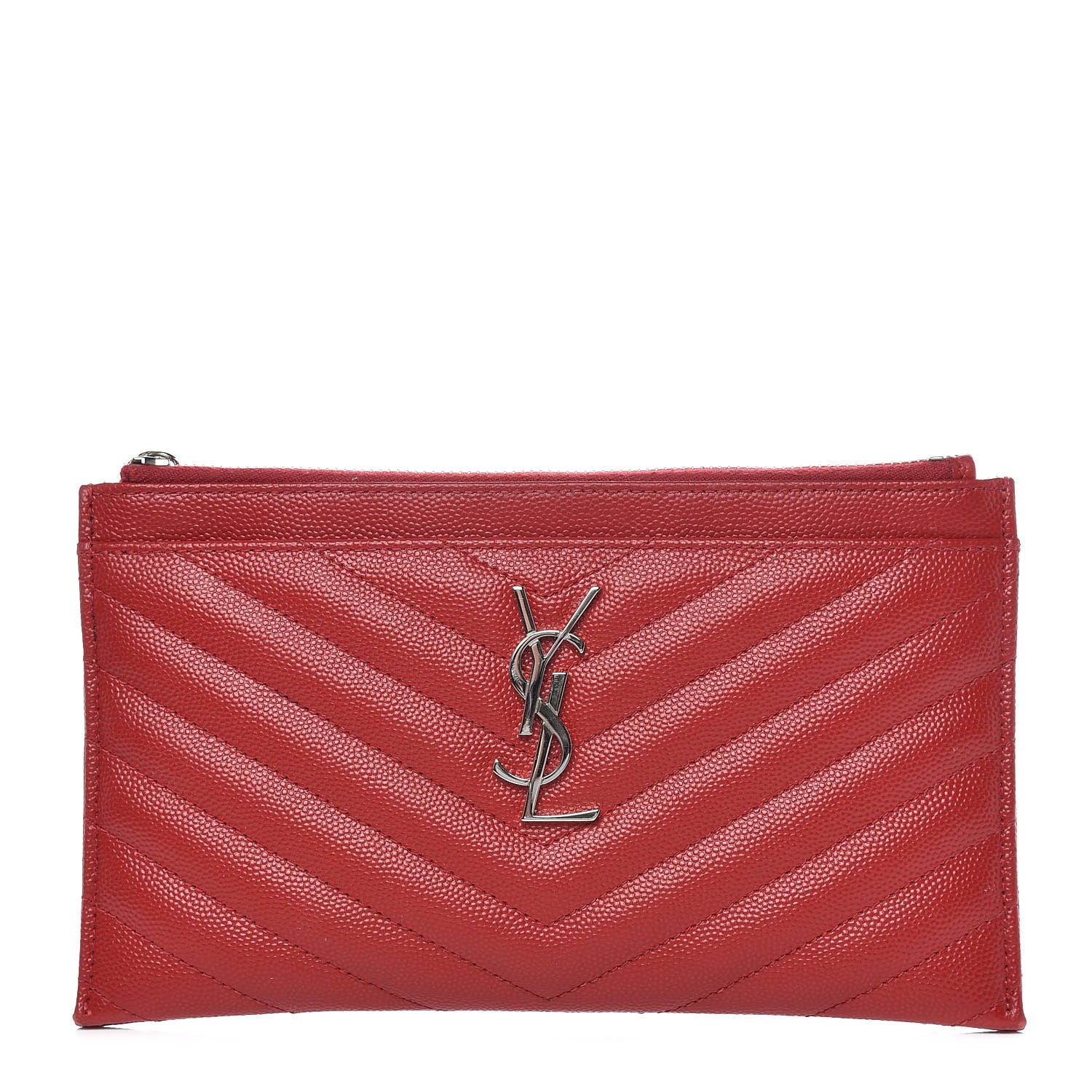 Saint Laurent Grain De Poudre Chevron Monogram Bill Pouch Rouge Eros 1 of 11