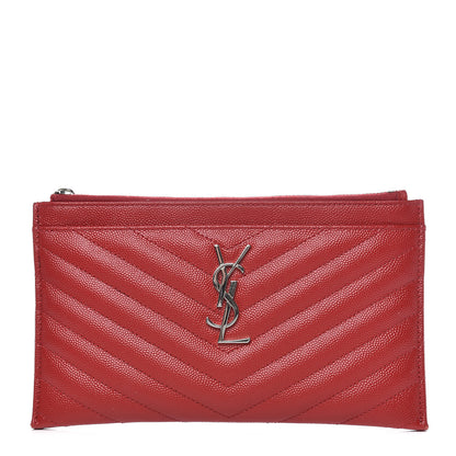 Saint Laurent Grain De Poudre Chevron Monogram Bill Pouch Rouge Eros 1 of 11