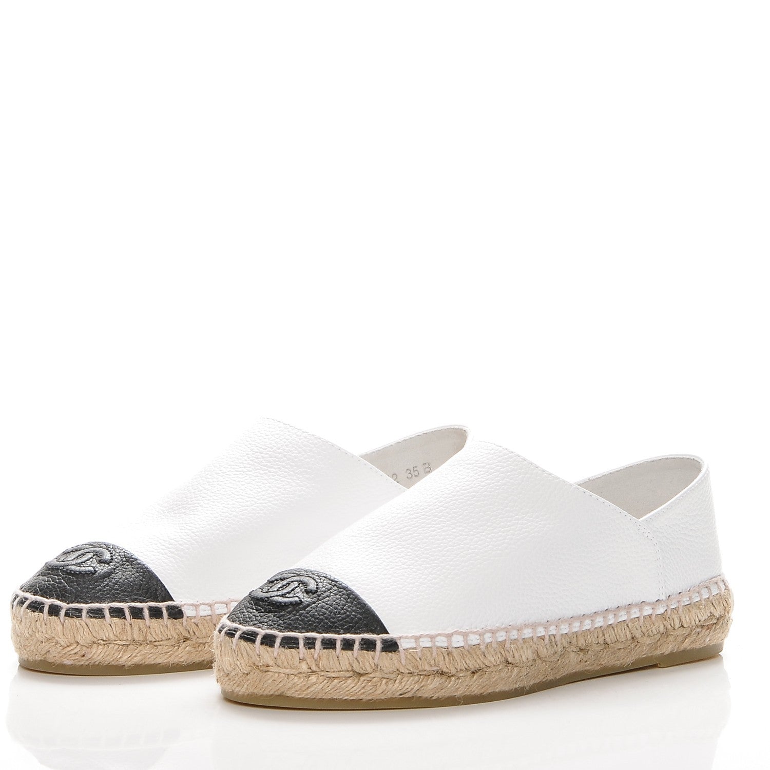 Chanel Grained Calfskin CC Espadrilles 35 White Black 3 of 11