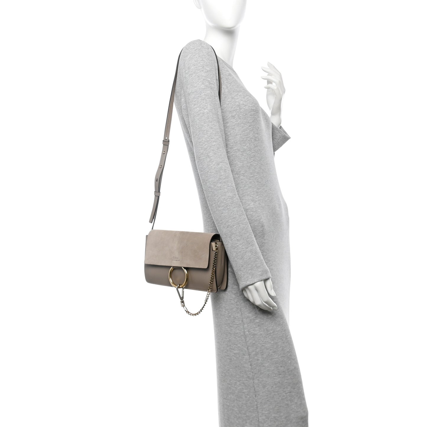 Suede Calfskin Small Faye Shoulder Bag Motty Grey