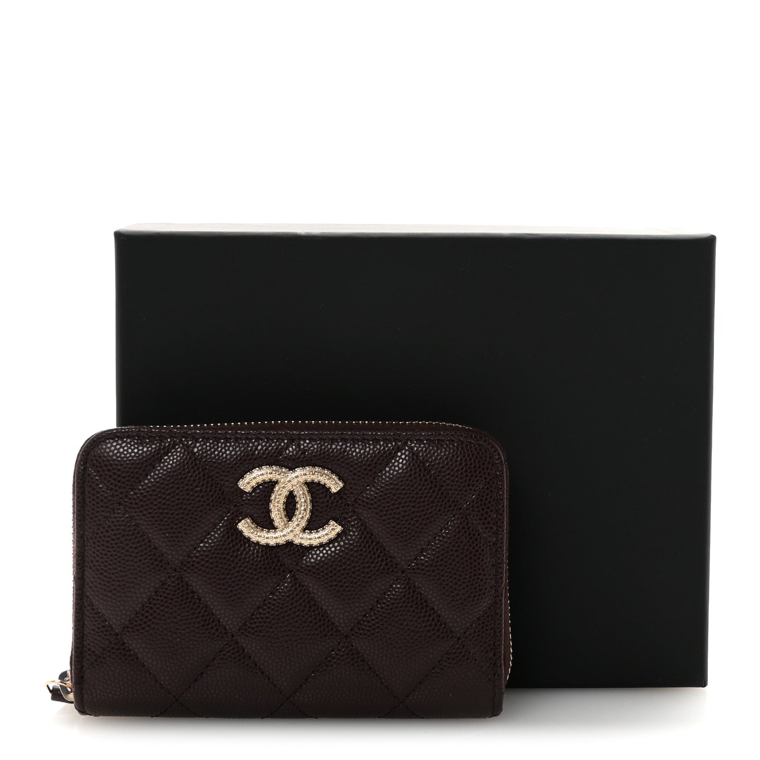 Chanel Caviar Quilted Textured CC Zip Around Card Holder Burgundy 8 of 8