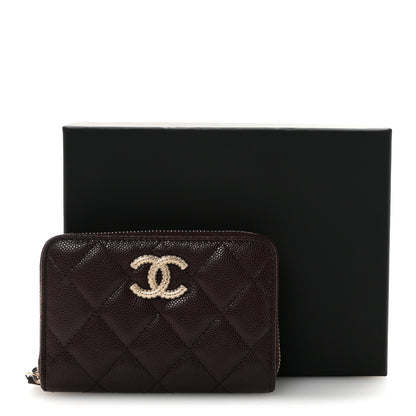 Chanel Caviar Quilted Textured CC Zip Around Card Holder Burgundy 8 of 8
