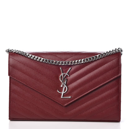 Saint Laurent Grain De Poudre Matelasse Chevron Monogram Chain Wallet Palissandre 1 of 7