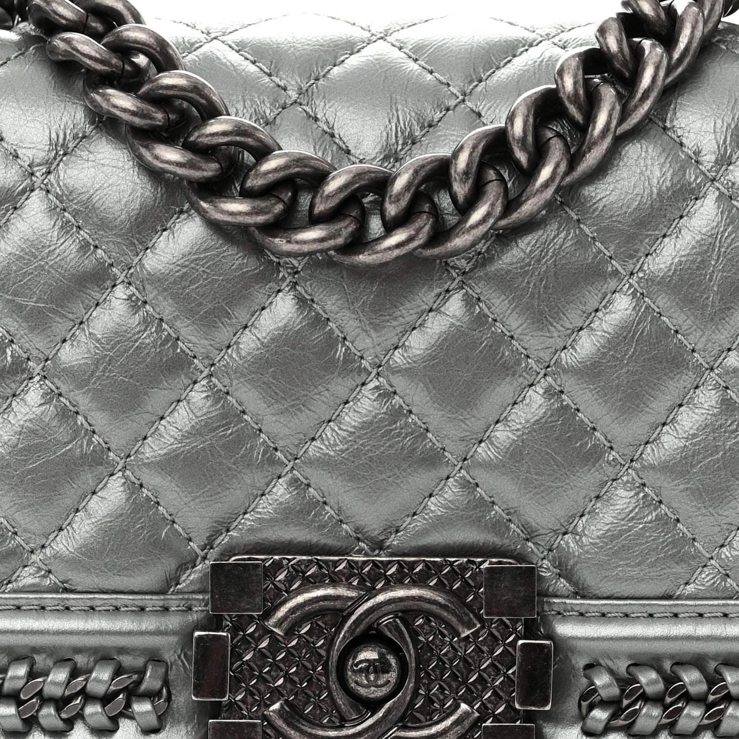Chanel Metallic Aged Calfskin Quilted Small Top Handle Boy Flap Silver 8 of 12
