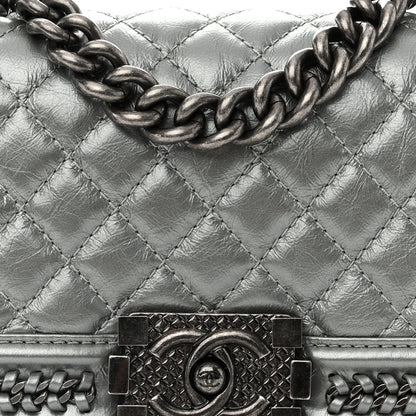 Chanel Metallic Aged Calfskin Quilted Small Top Handle Boy Flap Silver 8 of 12