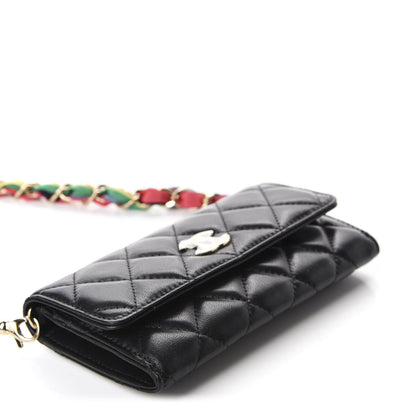 Chanel Shiny Lambskin Ribbon Quilted Clutch With Chain Black 4 of 12