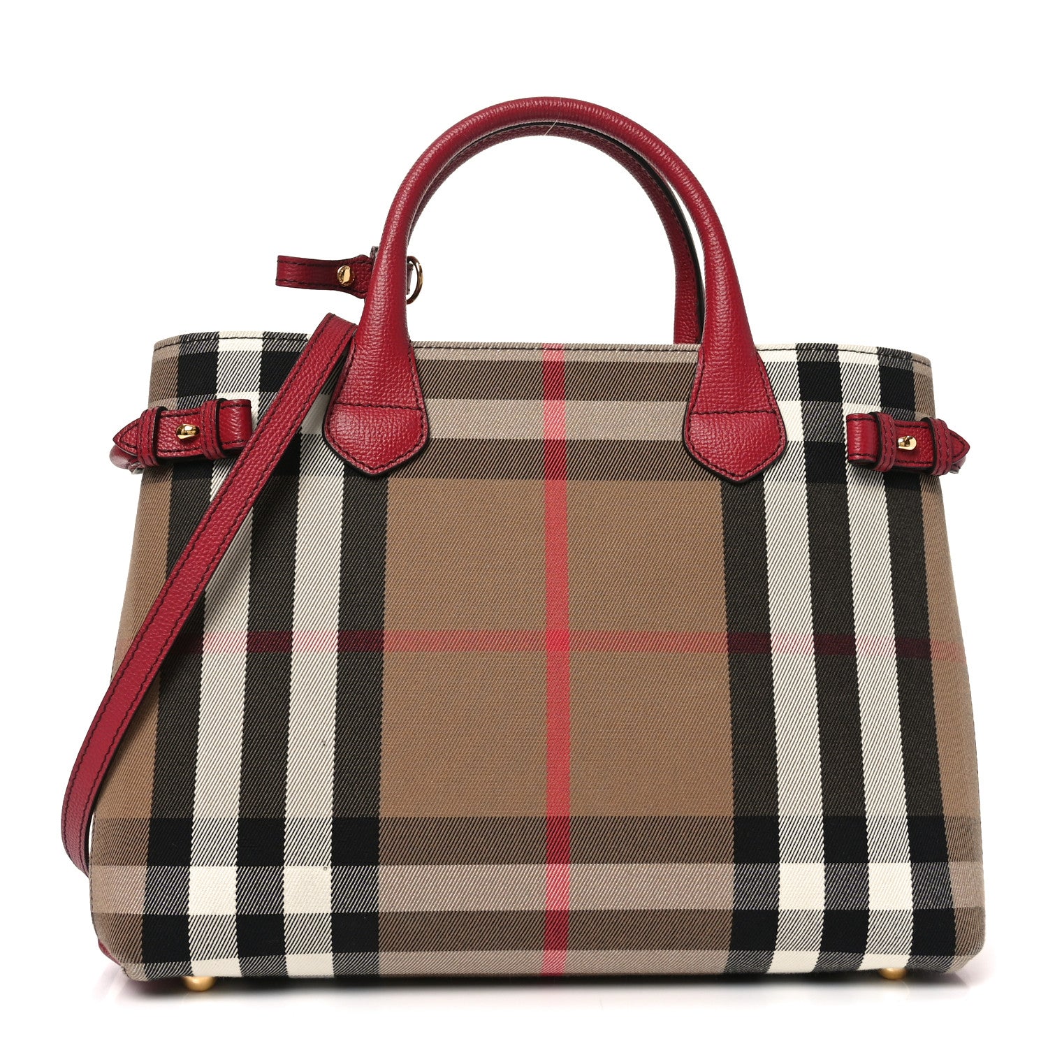 Burberry House Check Grainy Calfskin Medium Banner Tote Russet Red 1 of 10