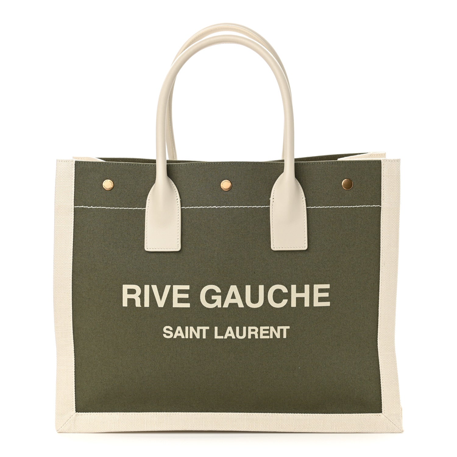 Saint Laurent Linen Calfskin Small Rive Gauche Tote Military Green Blanc Vintage 1 of 10