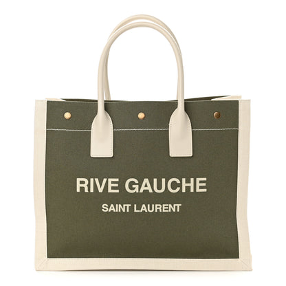 Saint Laurent Linen Calfskin Small Rive Gauche Tote Military Green Blanc Vintage 1 of 10