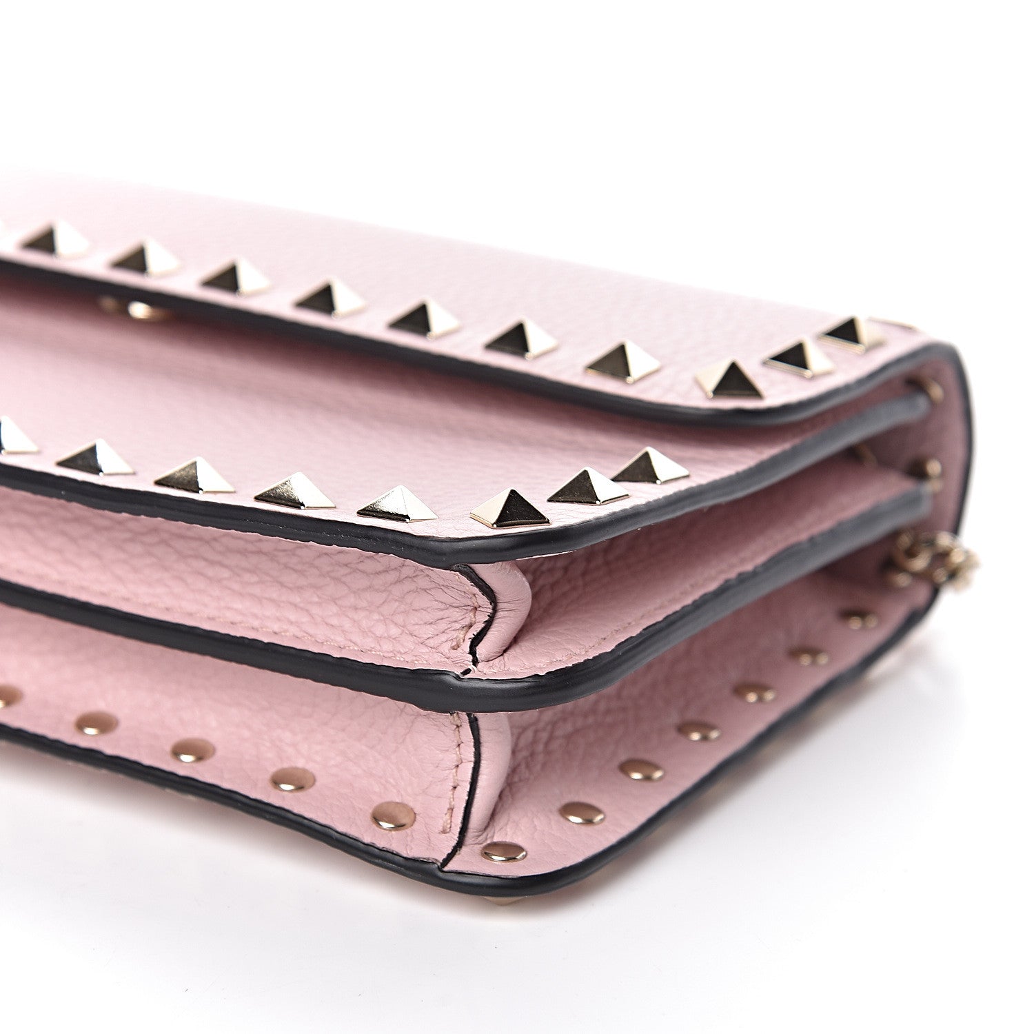 Valentino Garavani Pebbled Calfskin Rockstud Flap Wallet On Chain Poudre 8 of 10