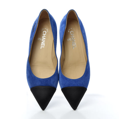 Chanel Suede Satin Cap Toe Gabrielle Ballerina Flats 39 Royal Blue Black 5 of 10