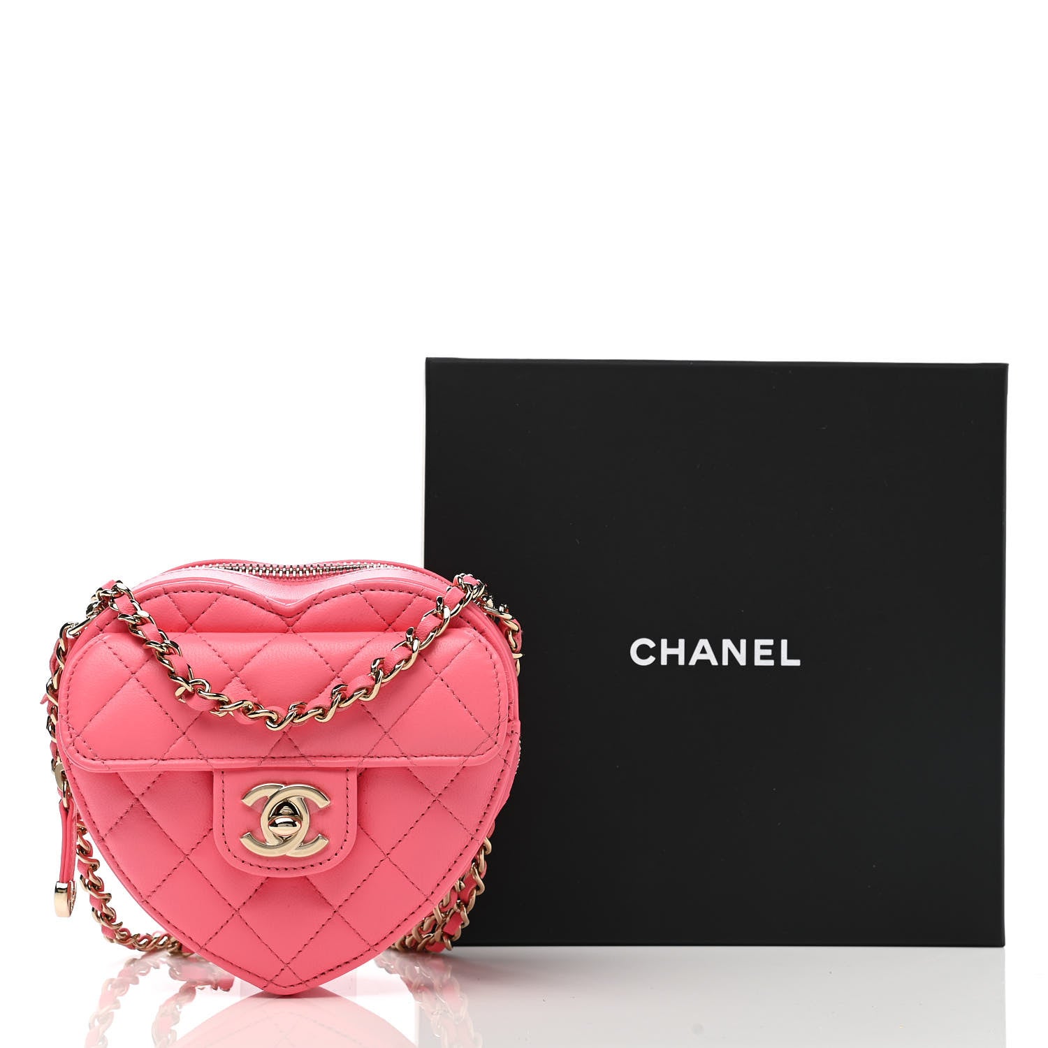 Chanel Lambskin Quilted CC In Love Heart Clutch With Chain Pink 10 of 10