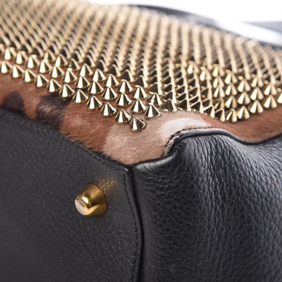 Christian Louboutin Calfskin Pony Hair Camo Spike Small Panettone Bowling Bag Black 13 of 13