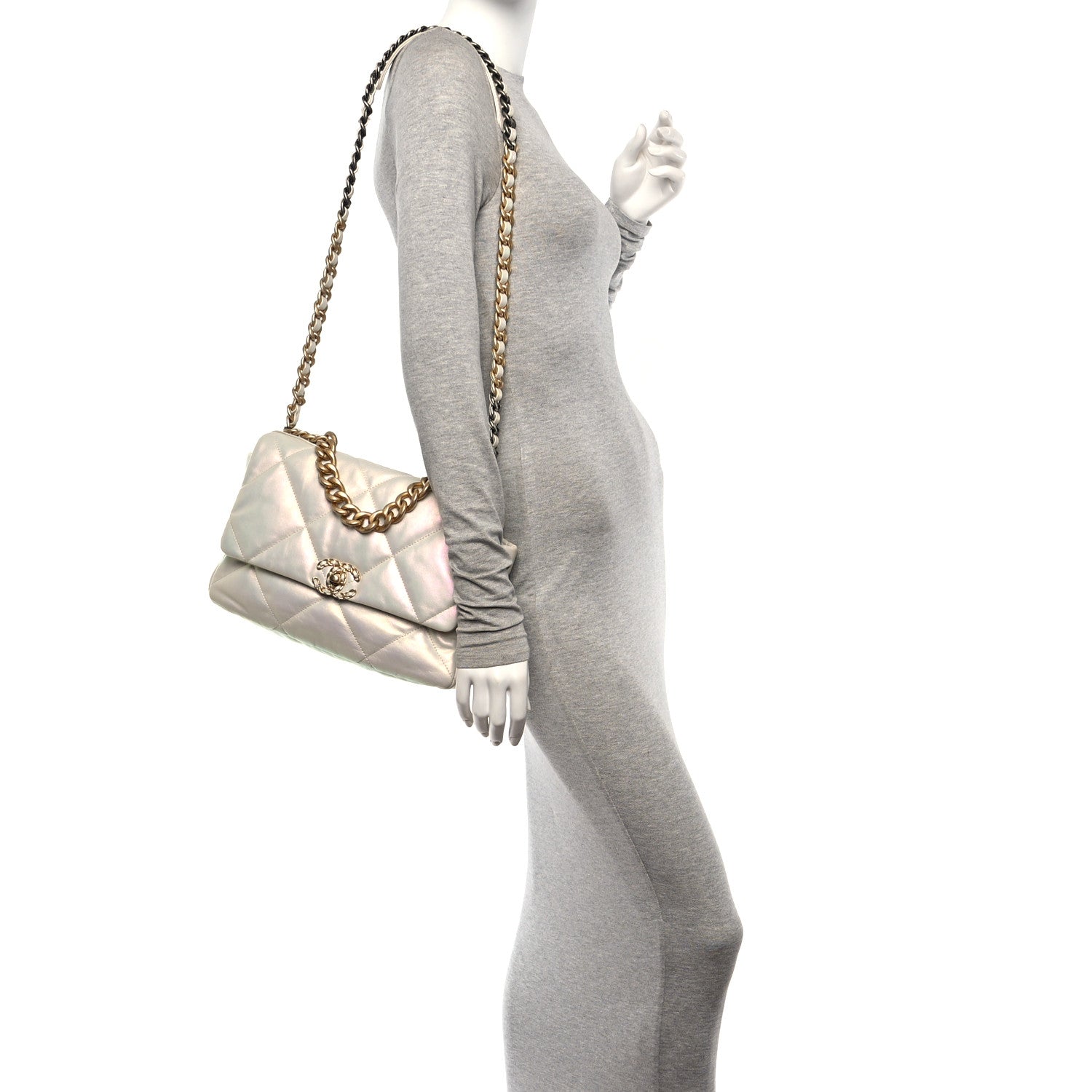 Chanel Iridescent Calfskin Quilted Large Chanel 19 Flap White 3 of 10