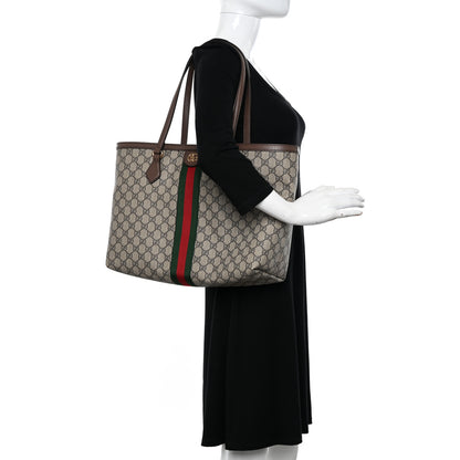 Gucci GG Supreme Monogram Textured Calfskin Web Medium Ophidia Shopping Tote Beige Ebony New Acero 2 of 10