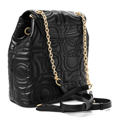 Salvatore Ferragamo Calfskin Quilted Gancini Backpack Black 3 of 8