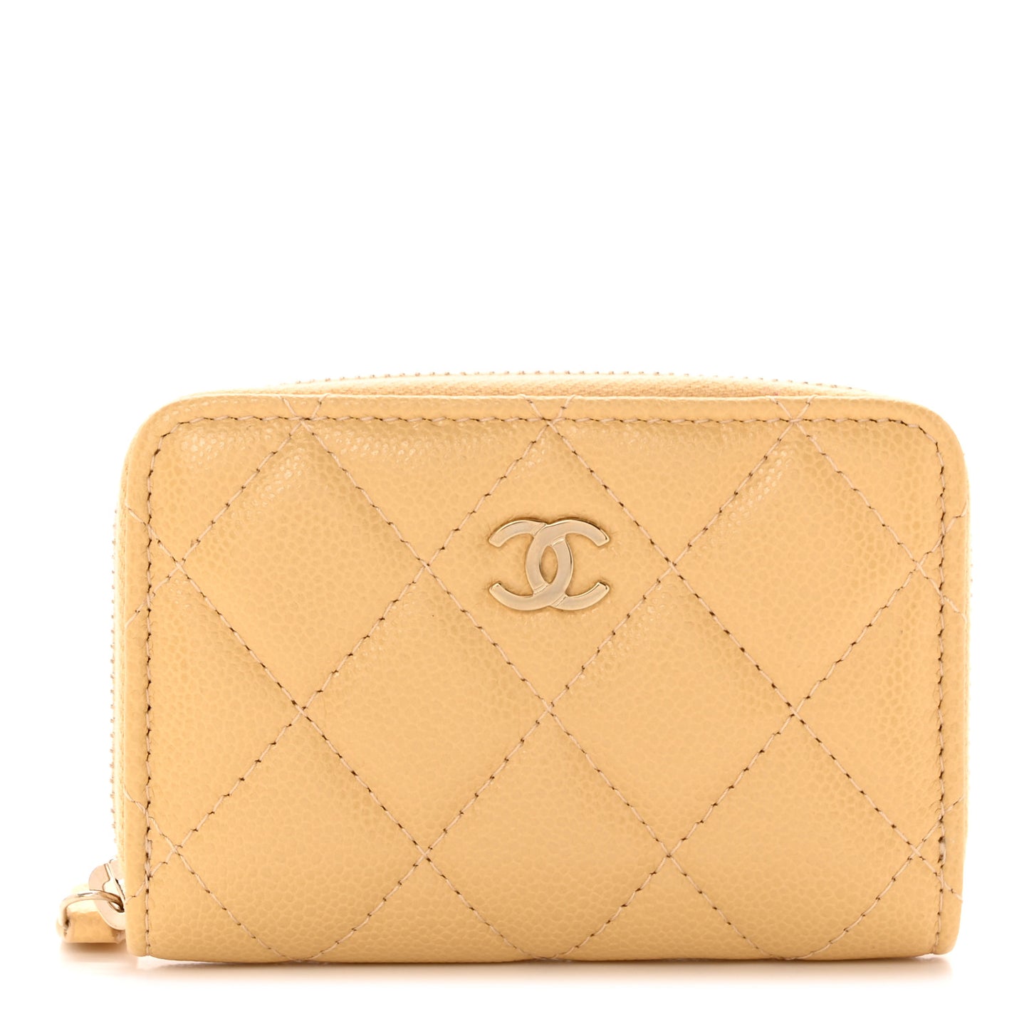 Caviar Quilted Zip Around Coin Purse Beige