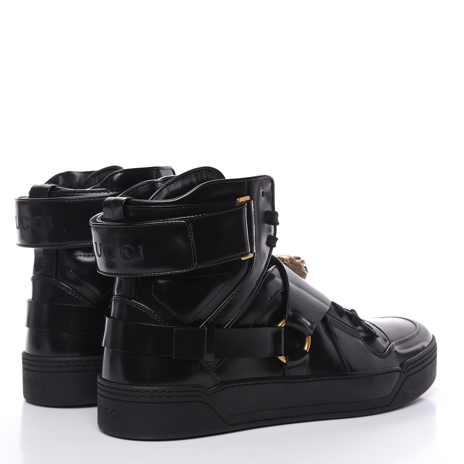 Gucci Calfskin Mens High Top Tiger Sneakers 10 Black 4 of 9