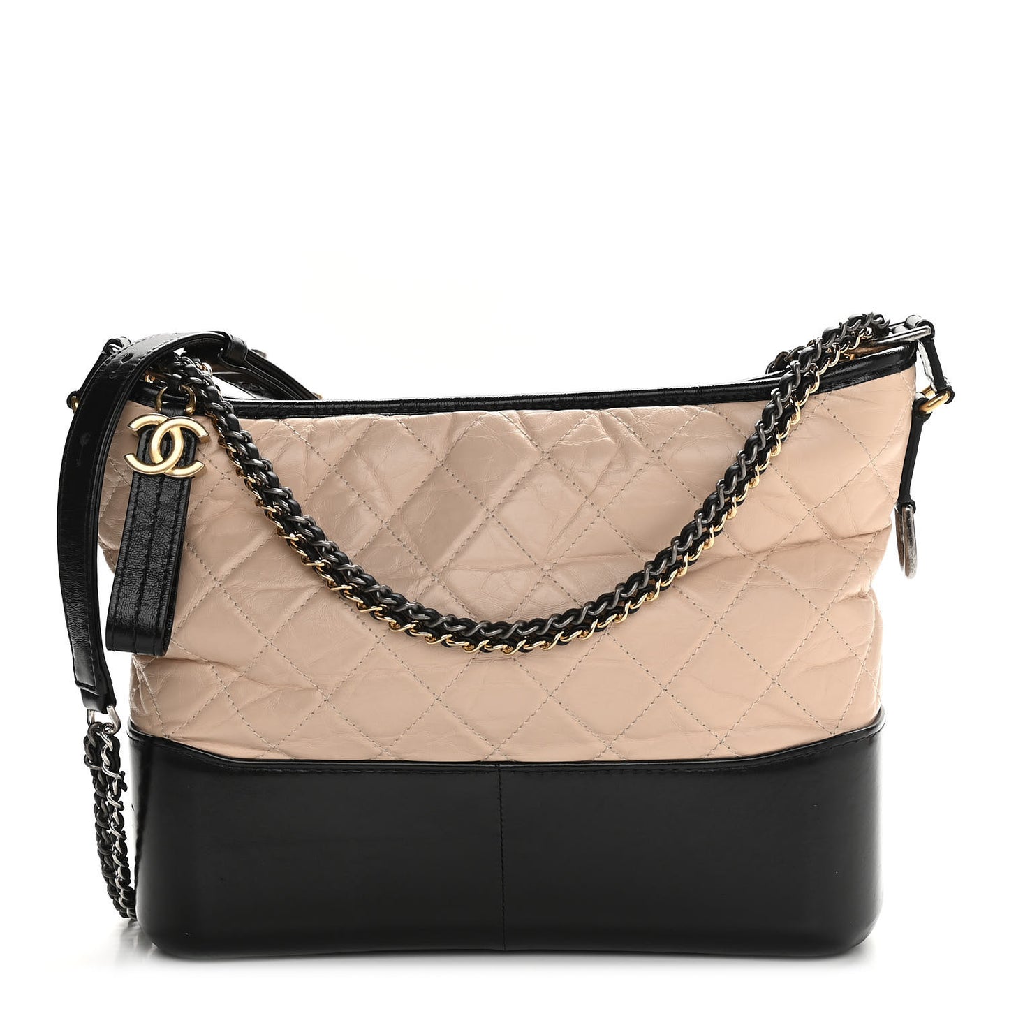 Aged Calfskin Quilted Medium Gabrielle Hobo Beige Black