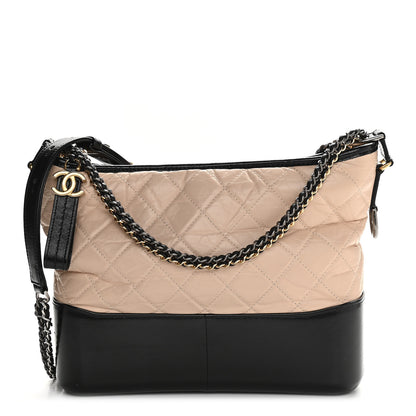 Chanel Aged Calfskin Quilted Medium Gabrielle Hobo Beige Black 1 of 11
