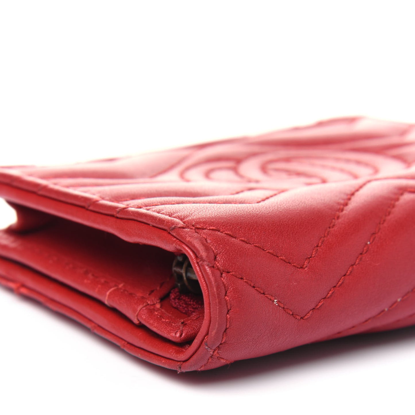 Calfskin Matelasse GG Marmont Card Case Wallet Hibiscus Red