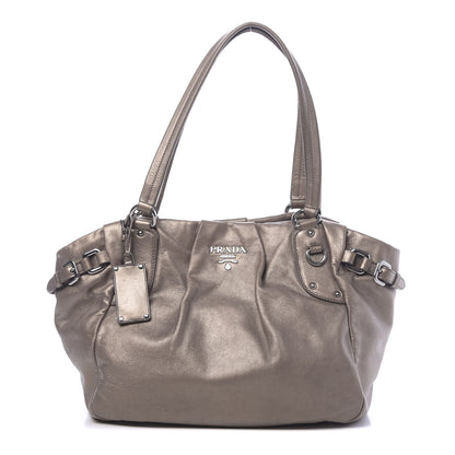 Prada Metallic Soft Calf Shopping Tote Fumo Mordore 1 of 10