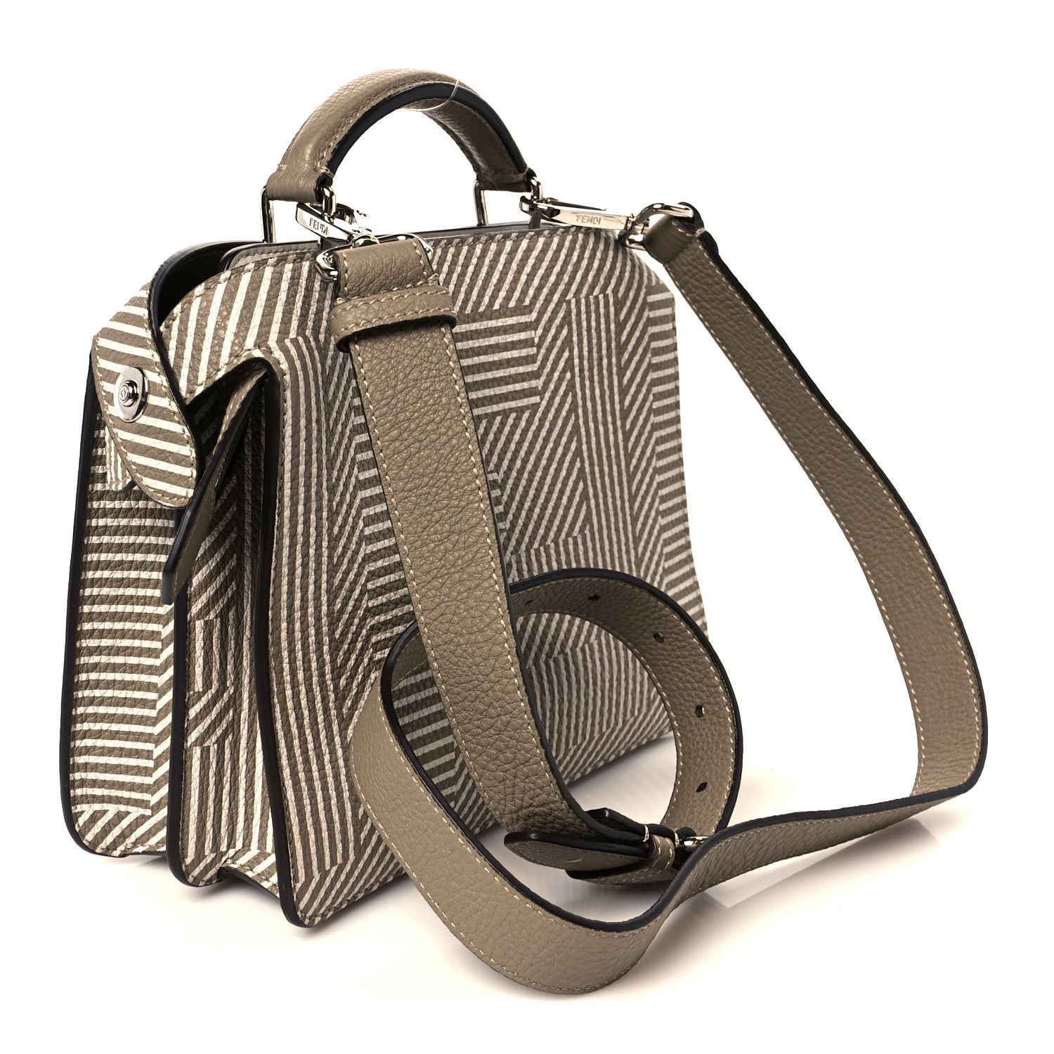 Fendi Cuoio Romano Striped Macro FF Bicolor Mini Peekaboo I SEE U Satchel Ghianda 3 of 11