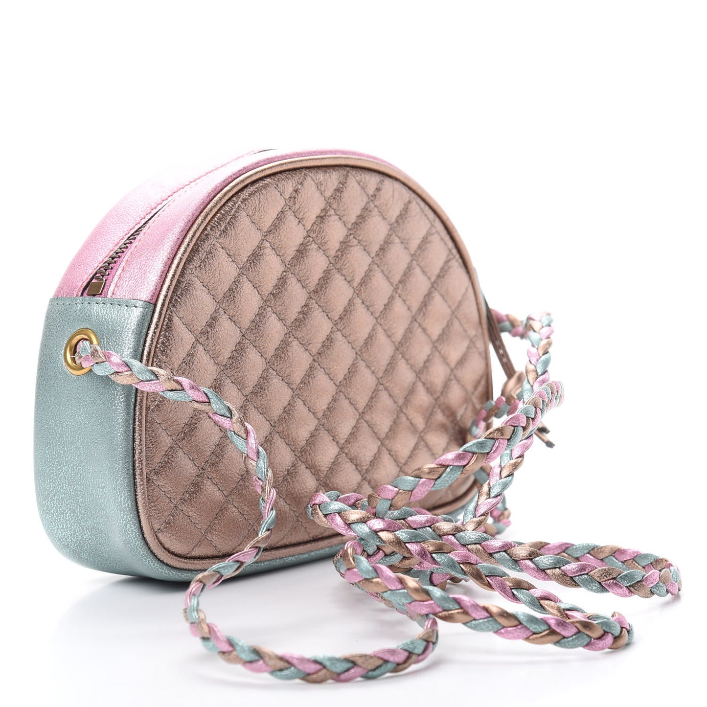 Laminated Nappa Trapuntata Mini Zumi Dome Shoulder Bag Rosa Lago Rame