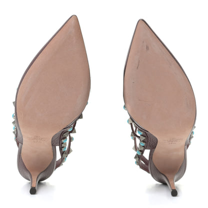 Valentino Garavani Pebbled Calfskin Turquoise Rockstud Rolling Ankle Strap 100mm Pumps 37.5 Rubin 6 of 12