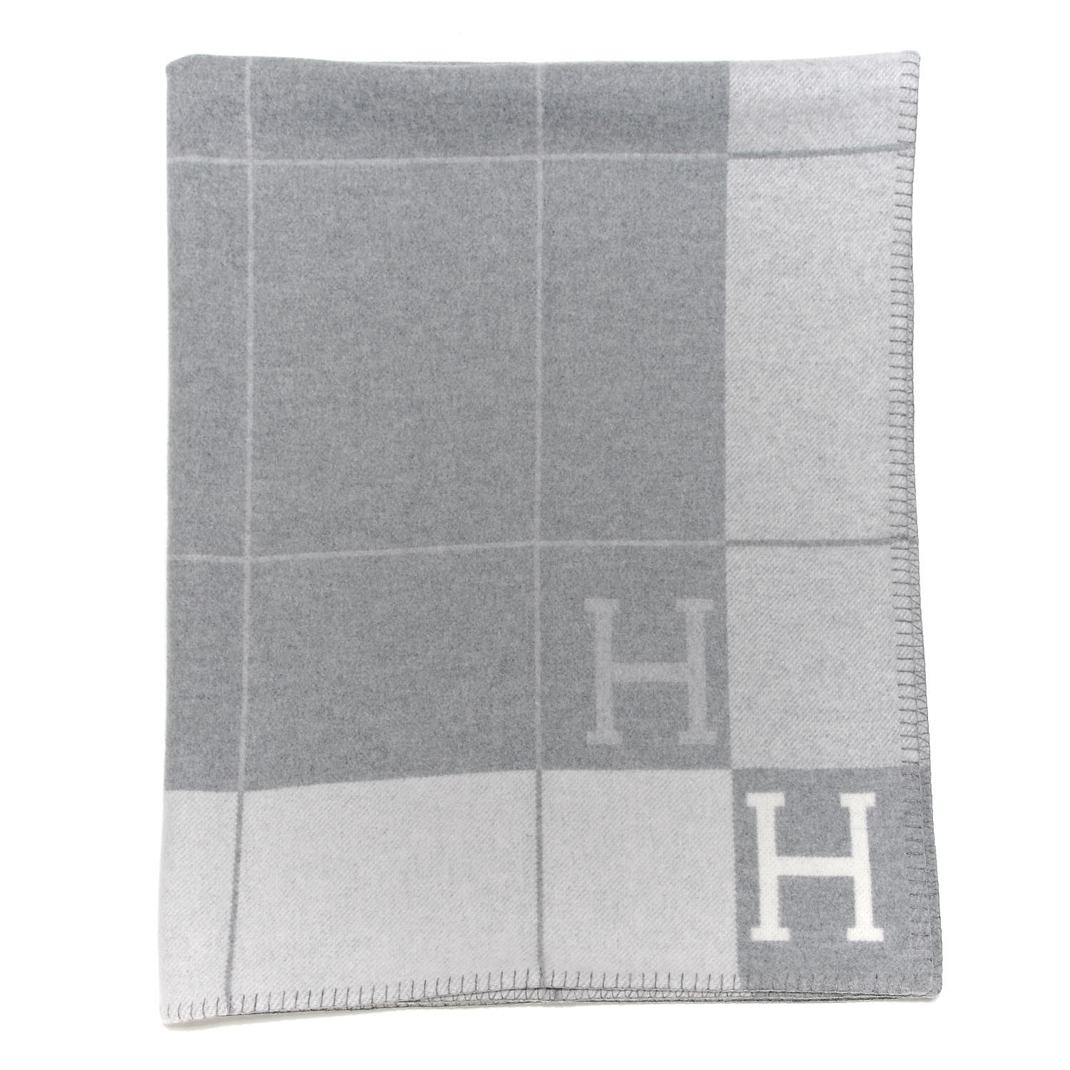 Hermes Wool Cashmere Avalon III Blanket Ecru Gris Clair 1 of 3