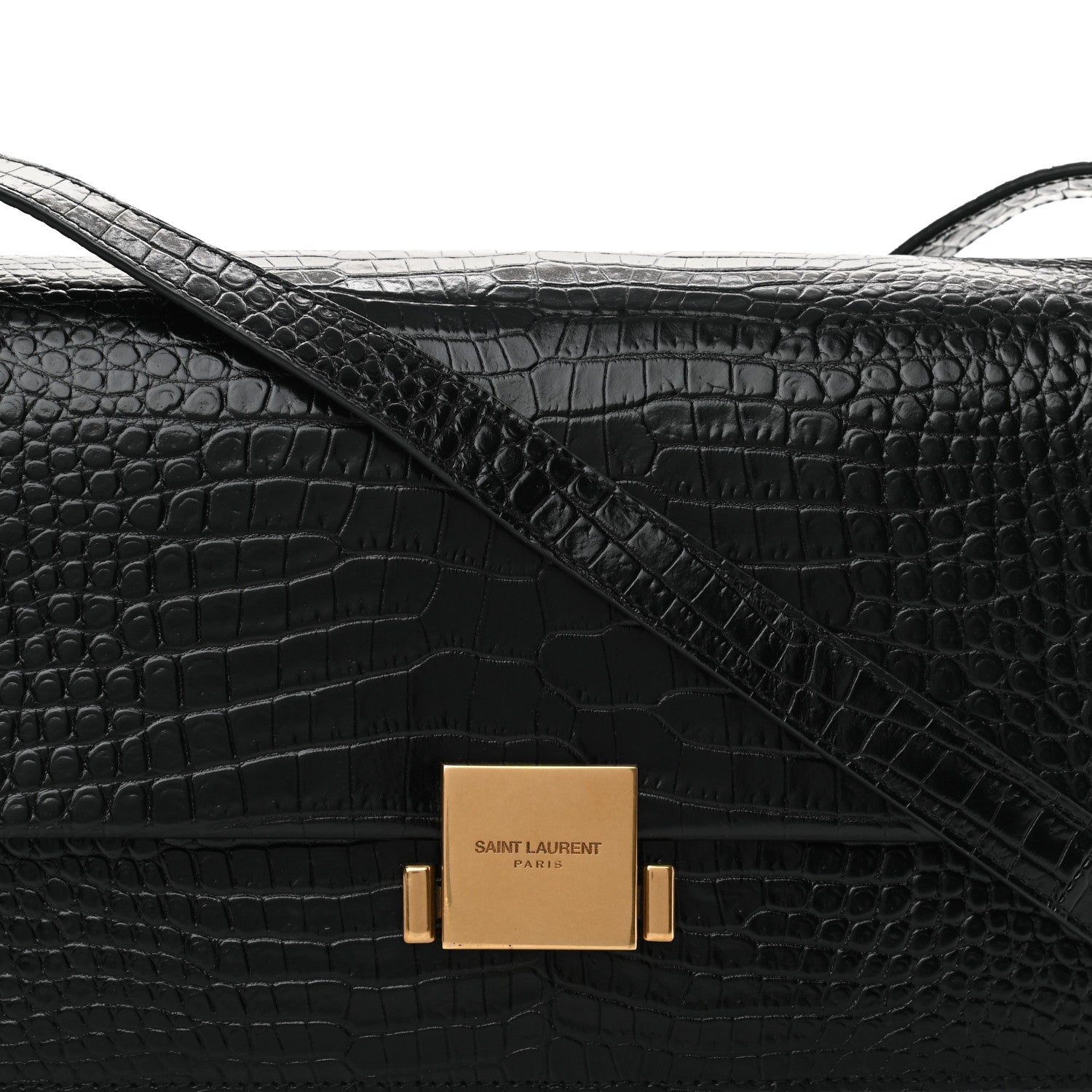 Saint Laurent Calfskin Crocodile Embossed Medium Bellechasse Satchel Black 8 of 12