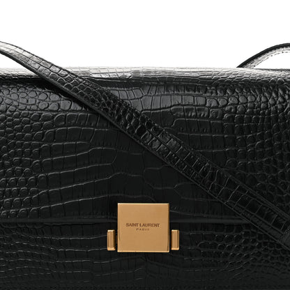 Saint Laurent Calfskin Crocodile Embossed Medium Bellechasse Satchel Black 8 of 12