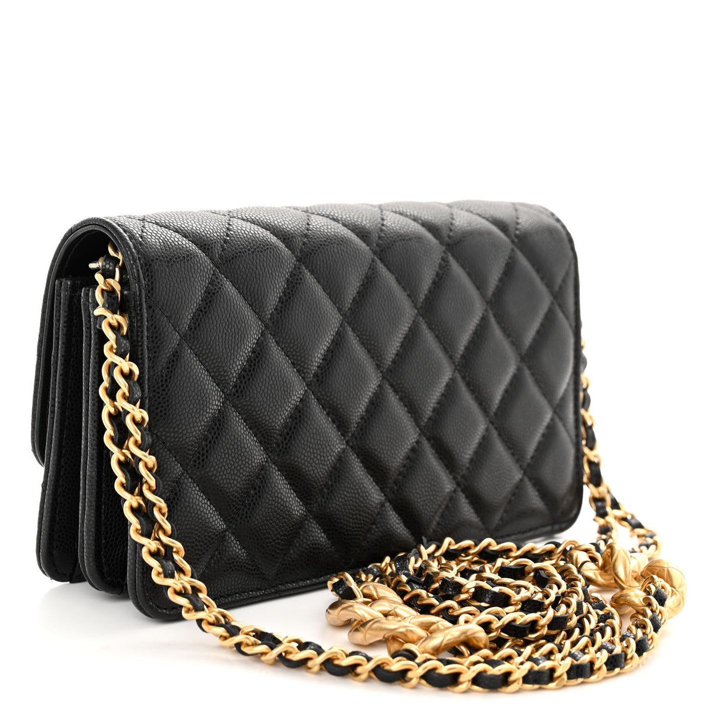 Caviar Quilted Chain Link Clutch With Chain Black