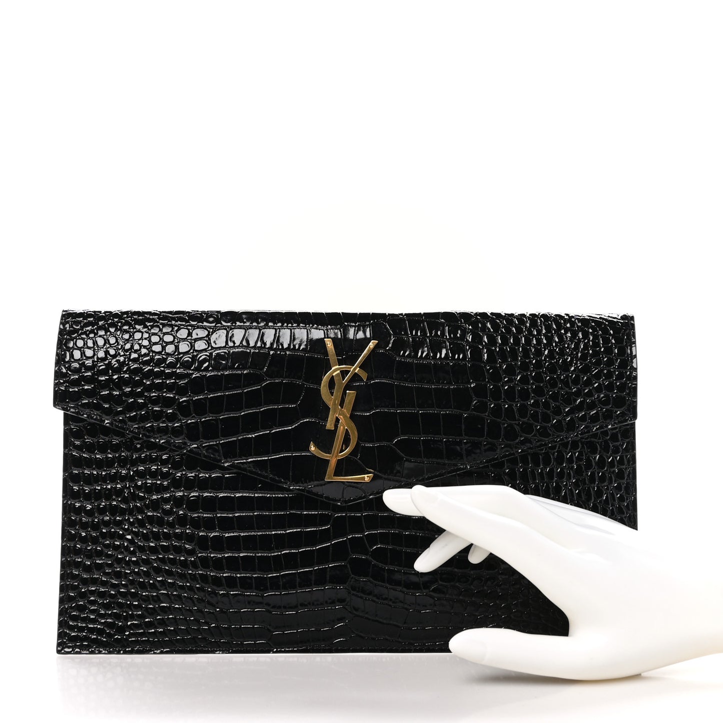 Calfskin Crocodile Embossed Uptown Monogram Pouch Black