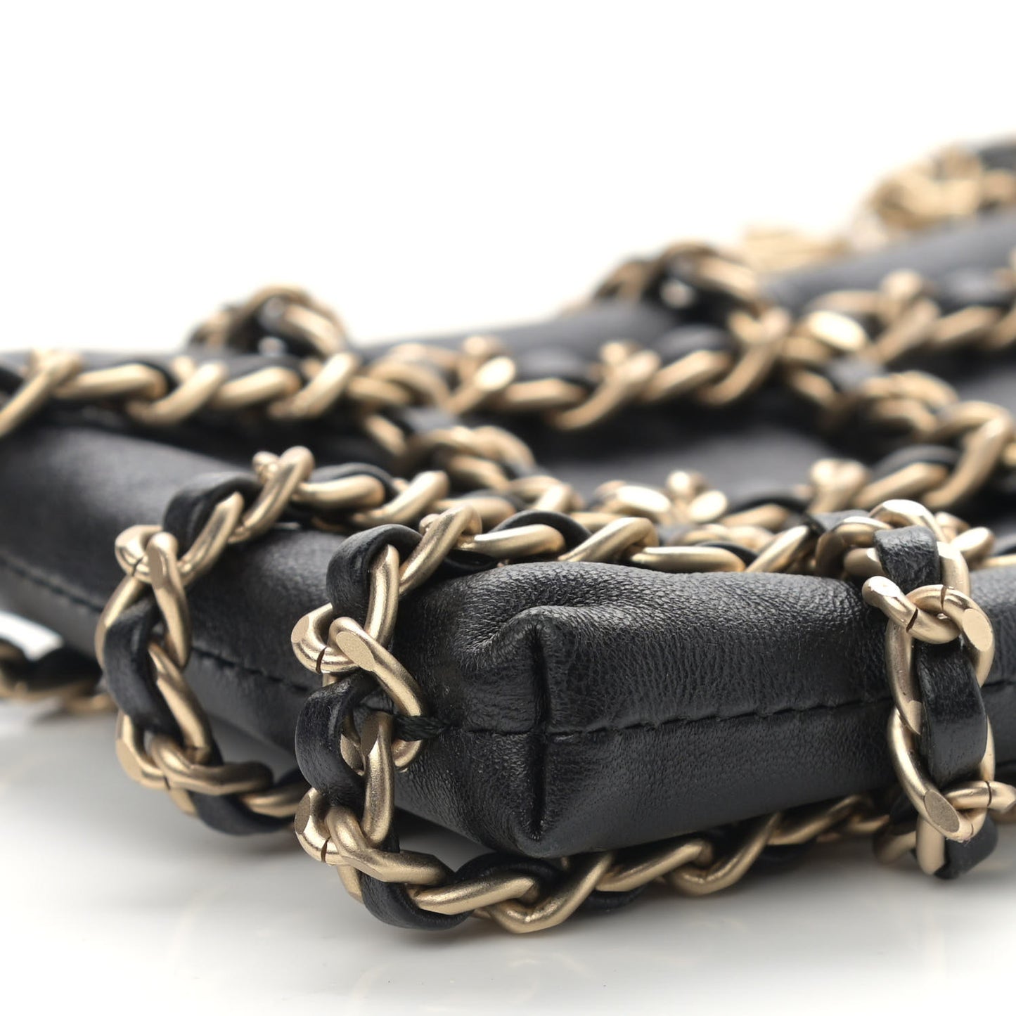 Lambskin Tech Me Out Clutch With Chain Black