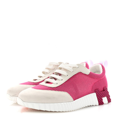 Hermes Air Mesh Suede Goatskin Bouncing Sneakers 38.5 Rose Multicolor 4 of 10