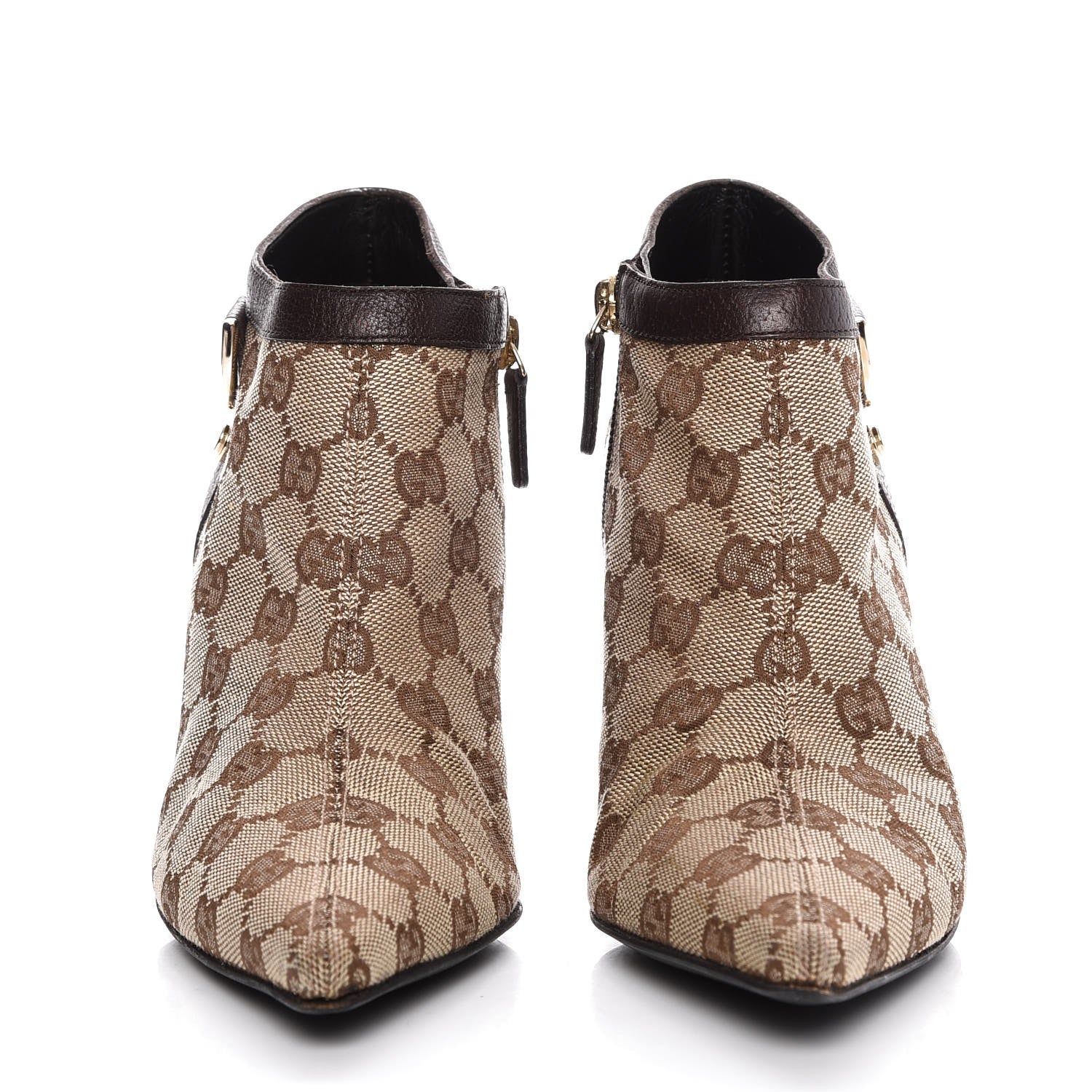 Gucci Monogram Textured Calfskin D Ring Ankle Booties 6.5 Beige Ebony Cocoa 2 of 12