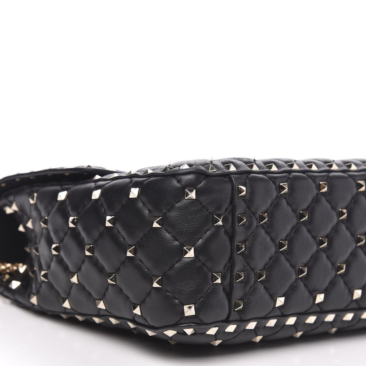Lambskin Large Rockstud Spike Shoulder Bag Black