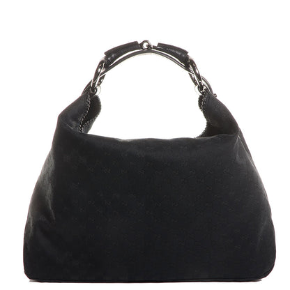 Gucci Monogram Large Horsebit Chain Hobo Black 1 of 7