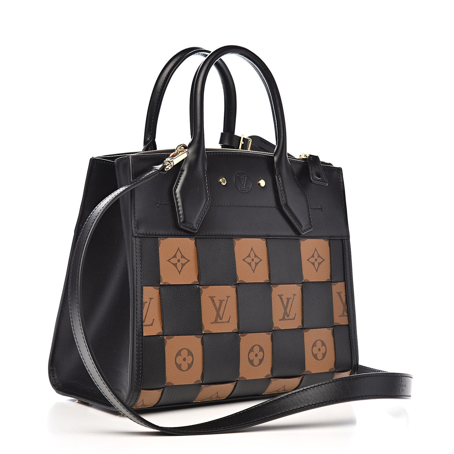 Calfskin Monogram Damier Tressage City Steamer PM Black
