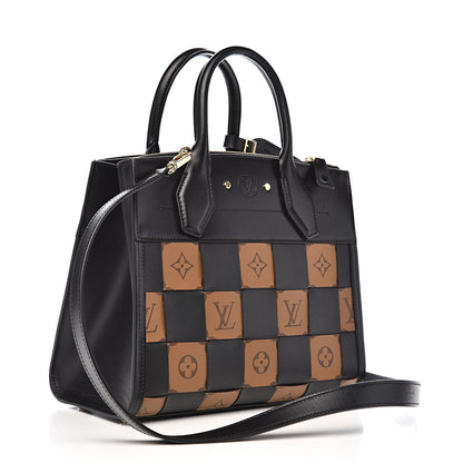 Louis Vuitton Calfskin Monogram Damier Tressage City Steamer PM Black 3 of 10